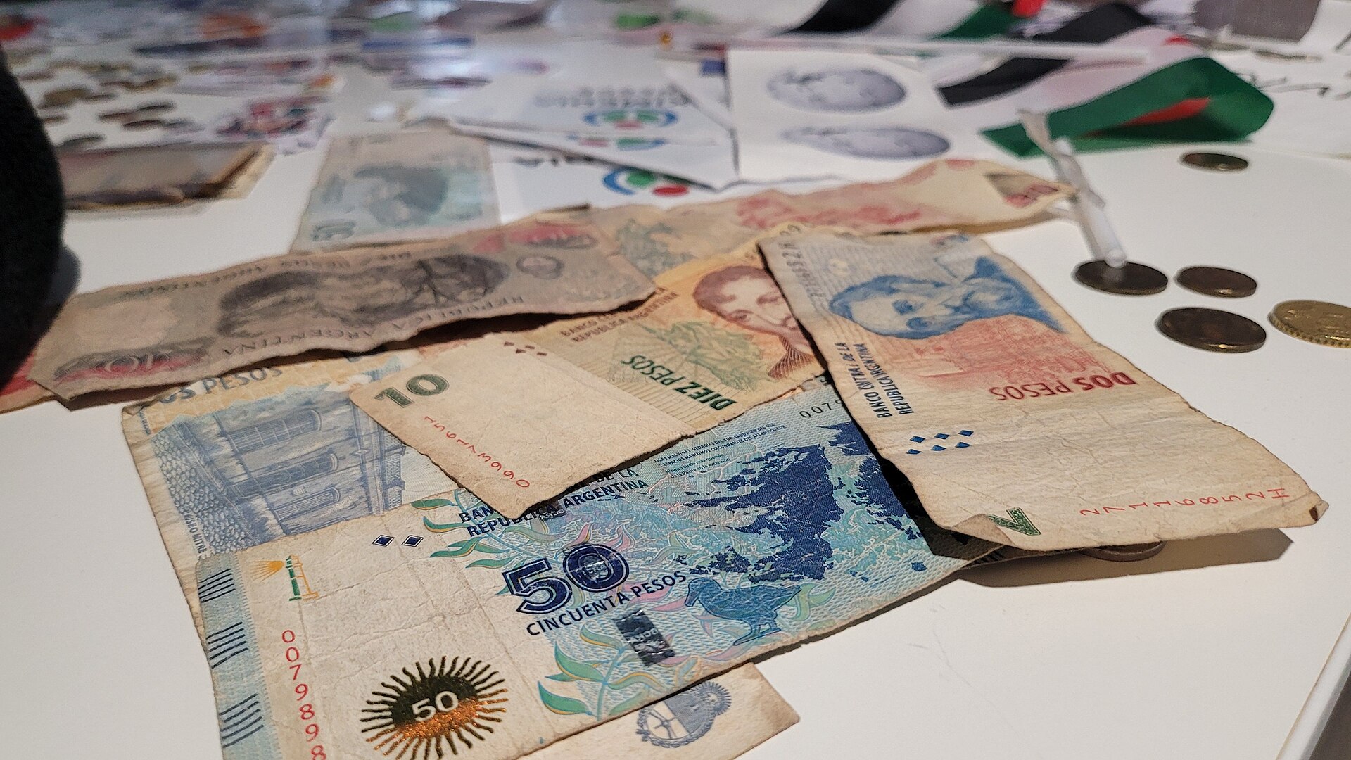foreign banknotes on table
